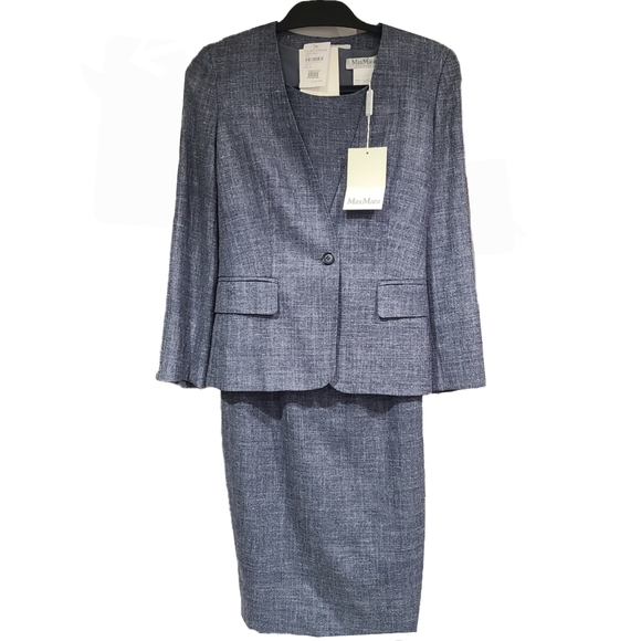MaxMara NWT Jacket & Dress Blue Sleeveless Shift & Single Suit Silk Blend 4 - Picture 2 of 16